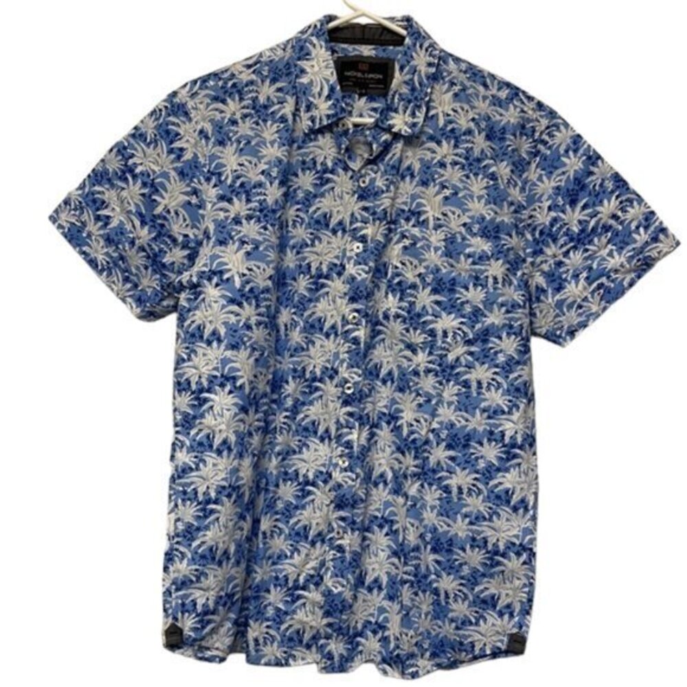Nickel & Iron Hawaiian Tropical Floral Blue S/S Button Down Shirt Large #0056